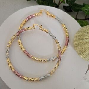 XL Gold Filled Tricolor Hoop Earrings